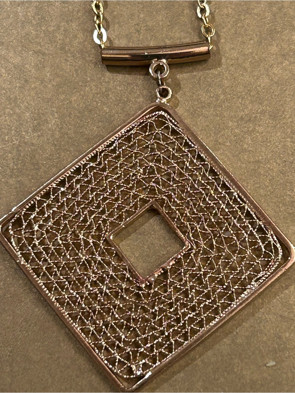 H by Halston necklace fine woven goldtone wire mesh pendant hypoallergenic chain
